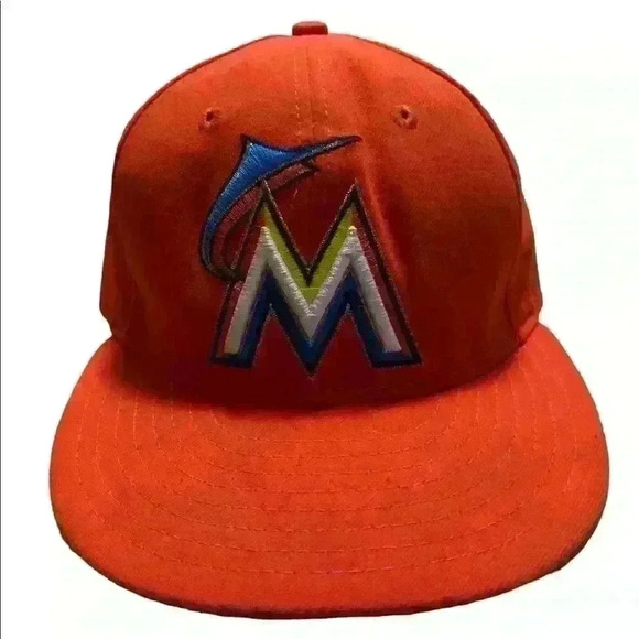 Miami Marlins 2017 MLB New Era Authentic On-Field Road 59FIFTY Fitted Hat-Orange - Picture 1 of 3